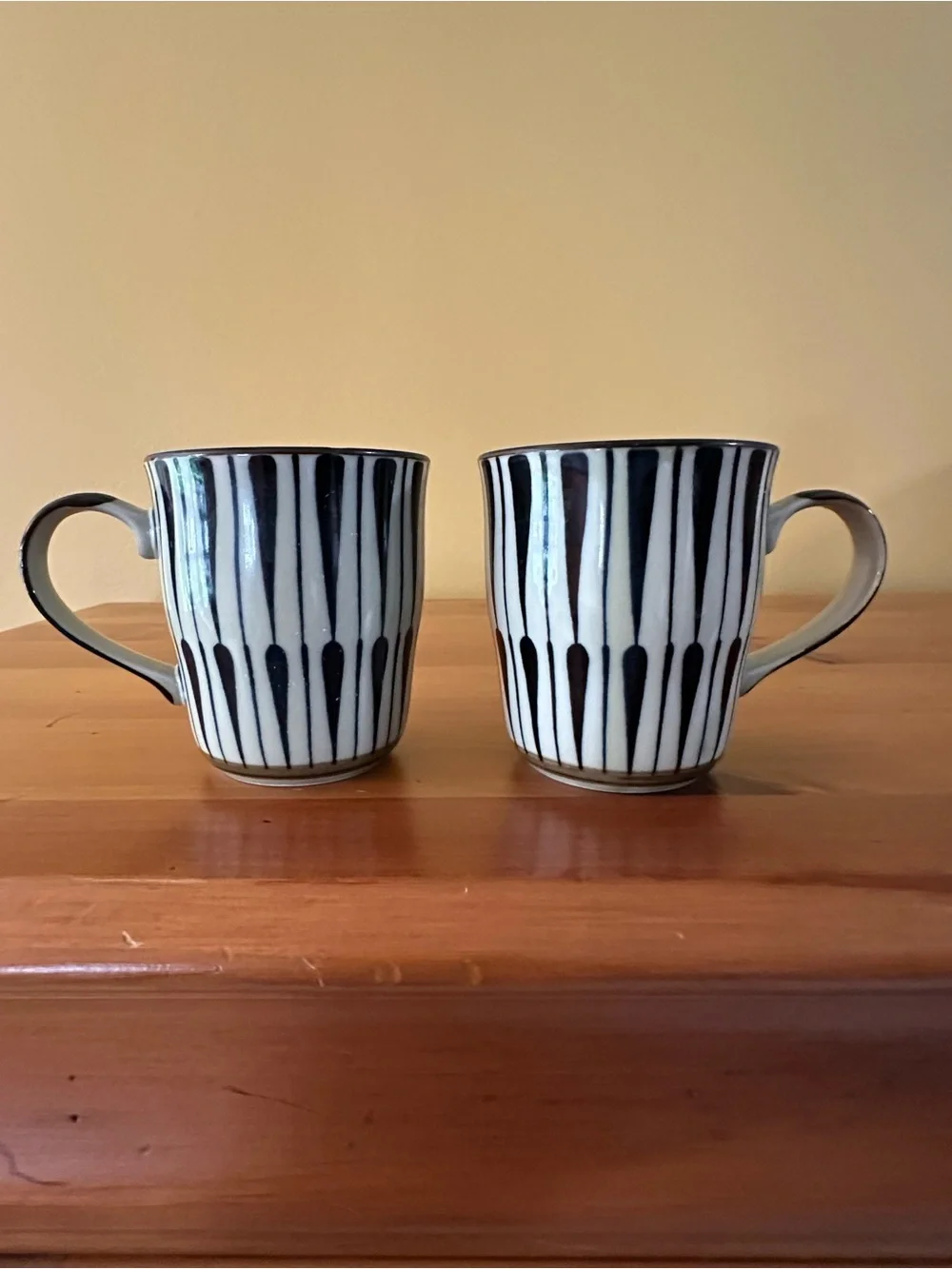 Striped Black & White Ceramic Coffee Mugs - Set of 2